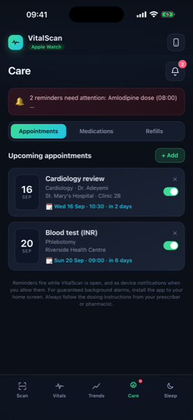 VitalScan care and reminders